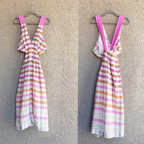 ANTHROPOLOGIE NWT MAEVE Ombré Plaid Button Down Textured Cut Out Midi Dress - Picture 4 of 8